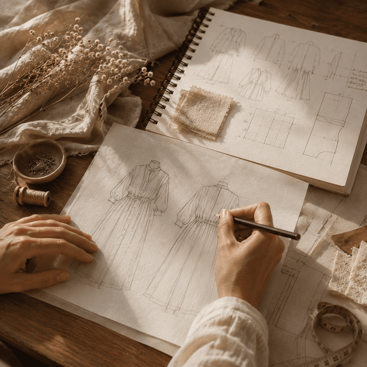 A pattern being sketched and refined in the Eden's Thread Atelier.